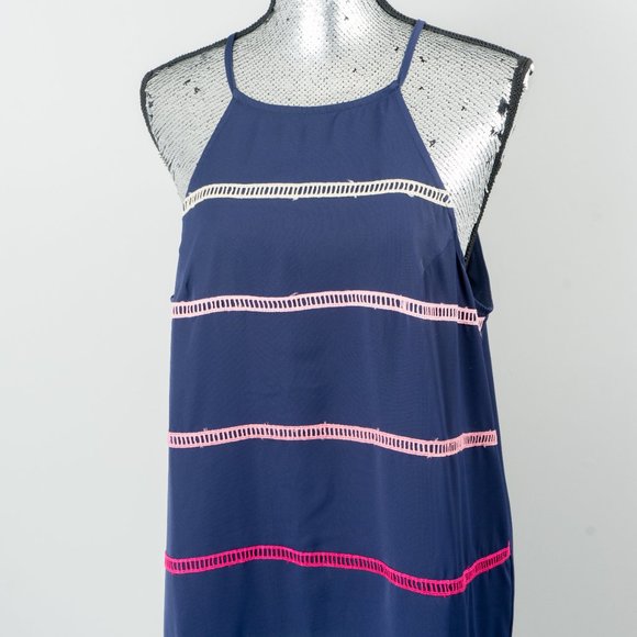 NWT Navy Blue Stripe Keyhole-Back Sleeveless Dress - small - Picture 3 of 6